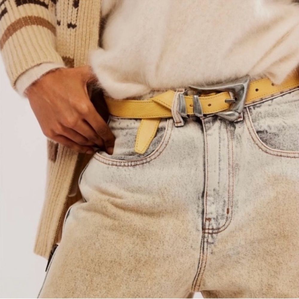 Free People Billie Leather Belt in Yellow